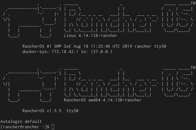 Rancher OSが起動した画面
